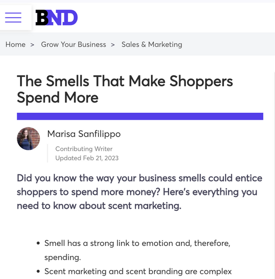 Business News Daily Article Smells that make shoppers spend more 2-21-2023